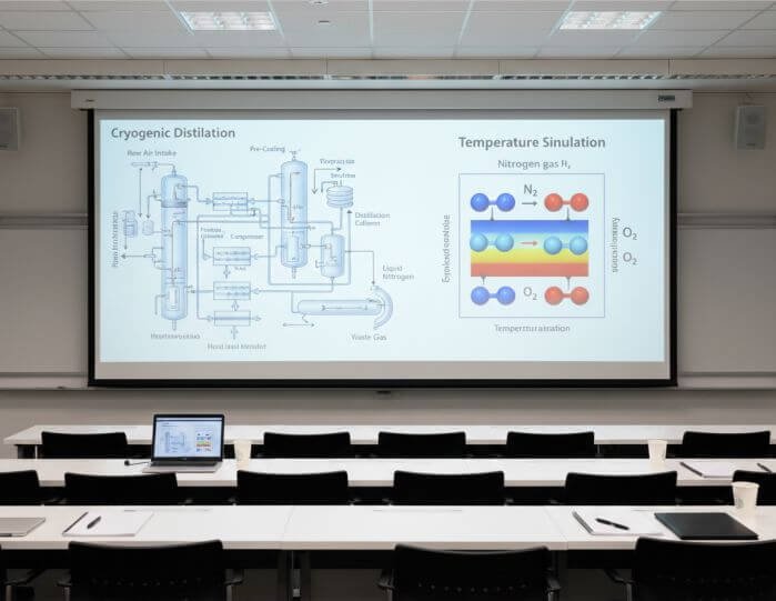 Cryogenic distillation diagram projected in a classroom during a technical lecture