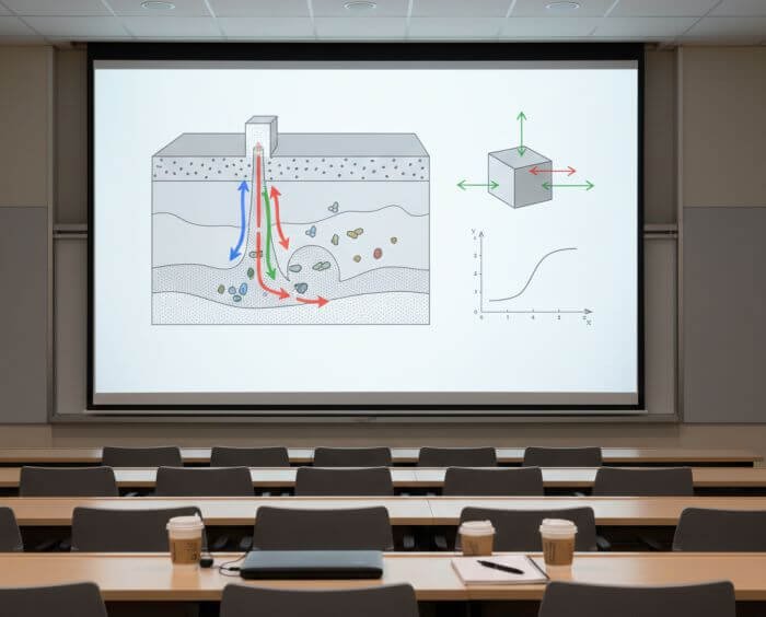 Diagram showing reactive transport processes with CO2 flow paths, subsurface layers, and directional arrows.