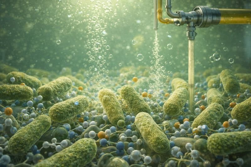 Methanogenic microorganisms in an anaerobic digestion reactor producing methane bubbles during biogas formation