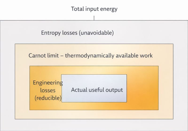 First-law and second-law efficiency diagram illustrating the underlying physical principle.