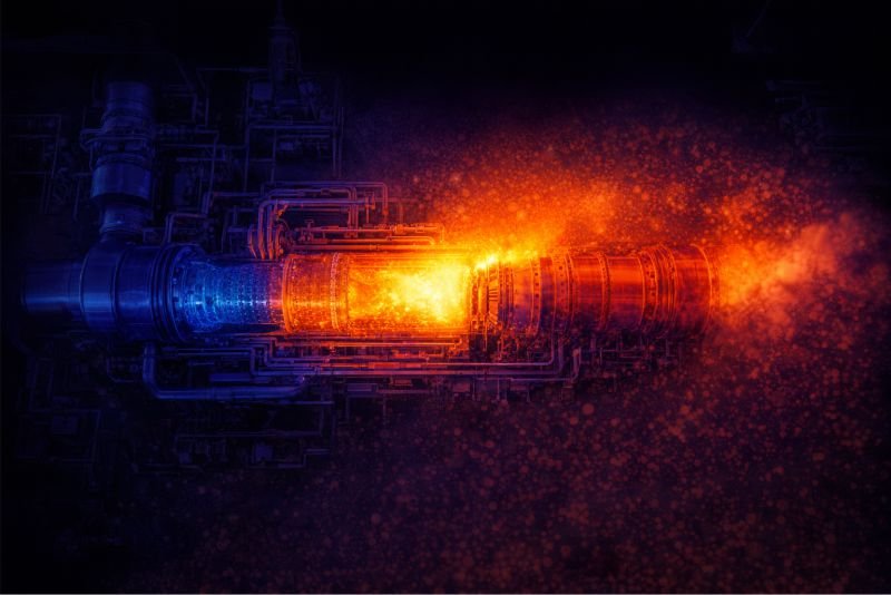 Gas turbine casing from above in infrared.