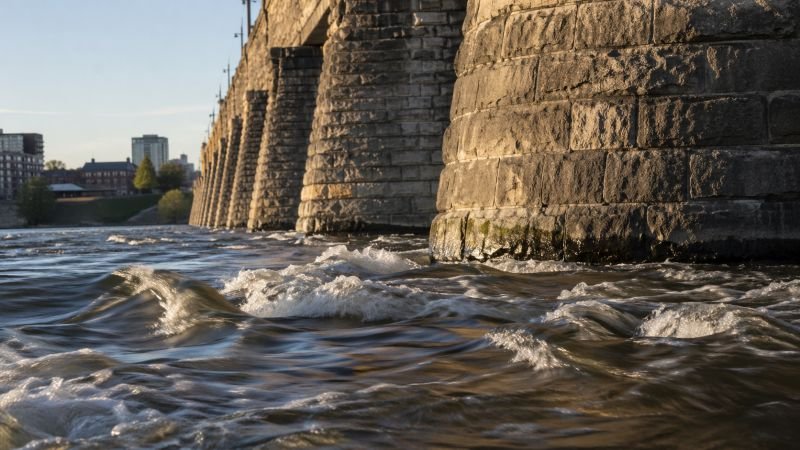 stone bridge piers urban river current