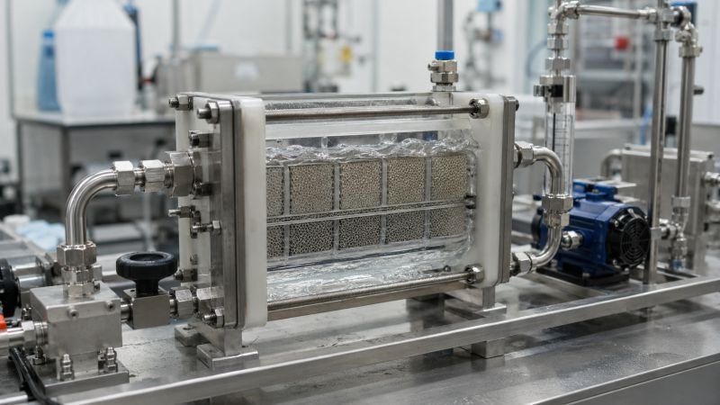 Catalytic degradation reactor with flowing water passing over reactive coated surfaces in a laboratory treatment system