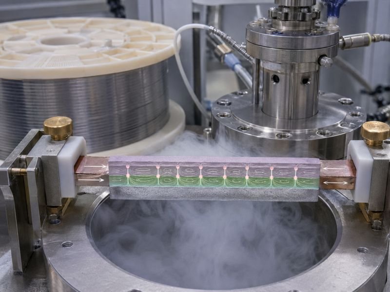 REBCO coated superconductor tape spool and tape segment in a cryogenic apparatus with layered structure, pinned vortices, and cooling vapor