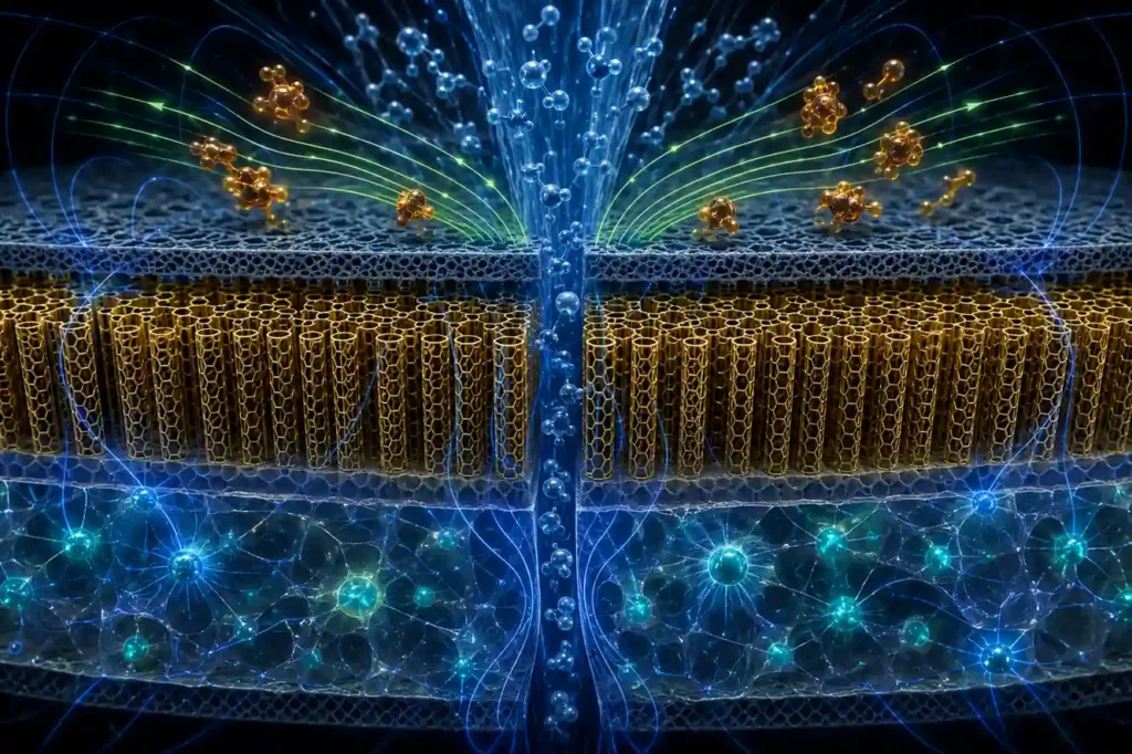 Quantum filtration membrane with magnetic spin sorting, carbon nanotube pore arrays, and quantum dot sensor layers rejecting contaminants while water passes through