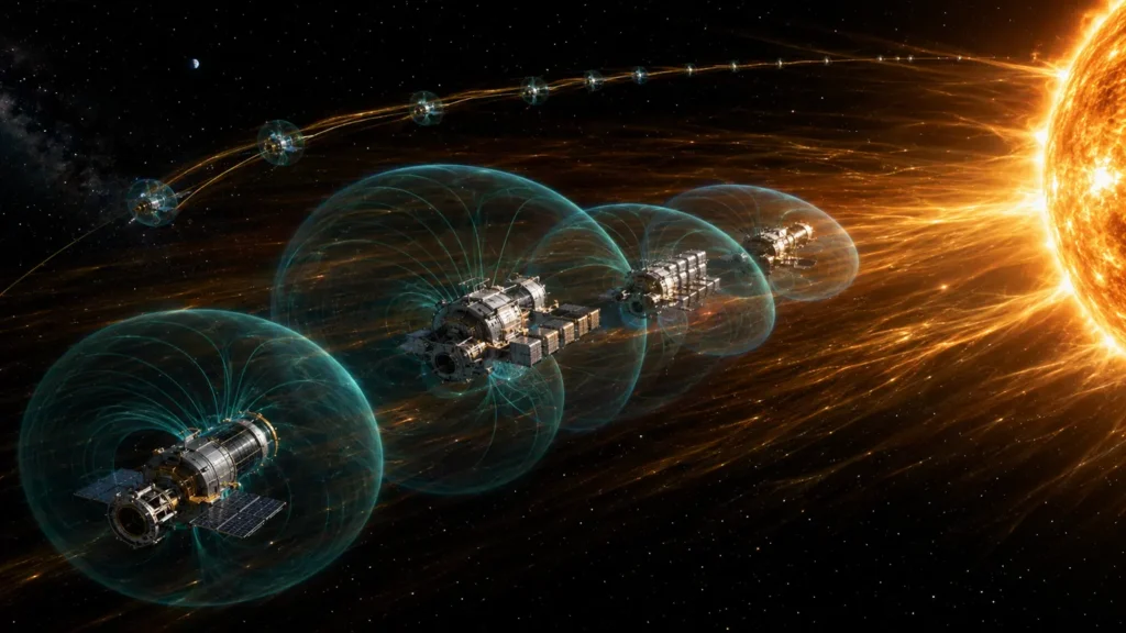 Solar wind collector network expanding through the inner heliosphere with magnetic field bubbles capturing particle streams from the Sun